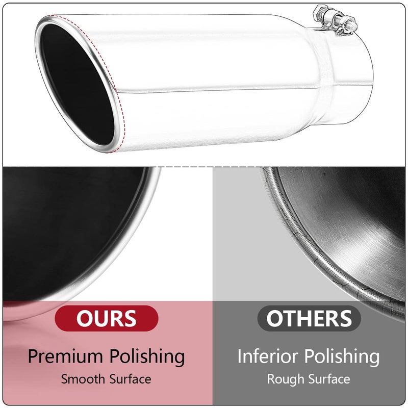 LCGP 2.5 Inch Inlet Exhaust Tip,2.5" Inlet x 4" Outlet x 18" Overall Length Weld On Universal Stainless Steel Polished Diesel Exhaust Tailpipe Tip 2 Pcs - Image 4